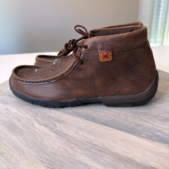New Twisted X Women's Brown Leather Tooled Chukka Driving Boots US Size 6.5 M - Picture 4 of 9